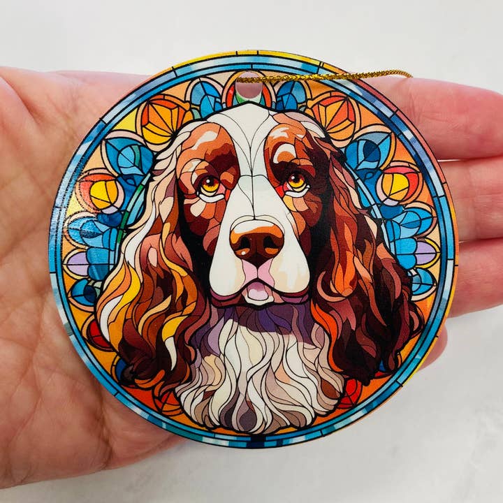 English Springer Spaniel Faux Stained Glass Dog Ornament for wholesale by Spellbound Rose Creations