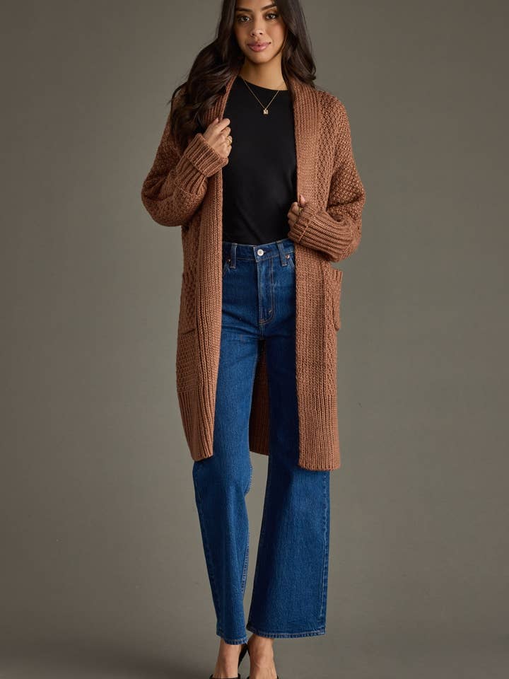 Brown Knit Cardigan for wholesale by Panache Apparel Co.
