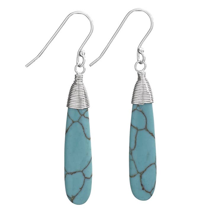 Turquoise Drops Wire Wrap Sterling Silver Earring for wholesale by Tiger Mountain Jewelry