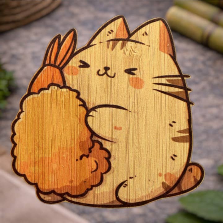 Tempura Cat voor wholesale door Bamboo Wood Stickers