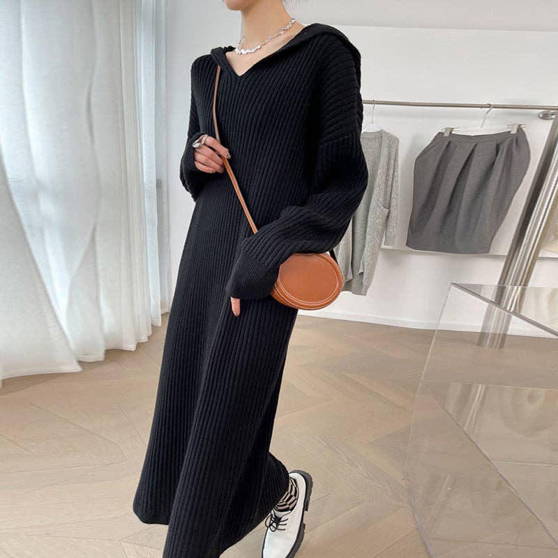 Marayn - Wholesale Dress - Women's - Korean Chic Oversized Hoodie Dress Knit Comfort3