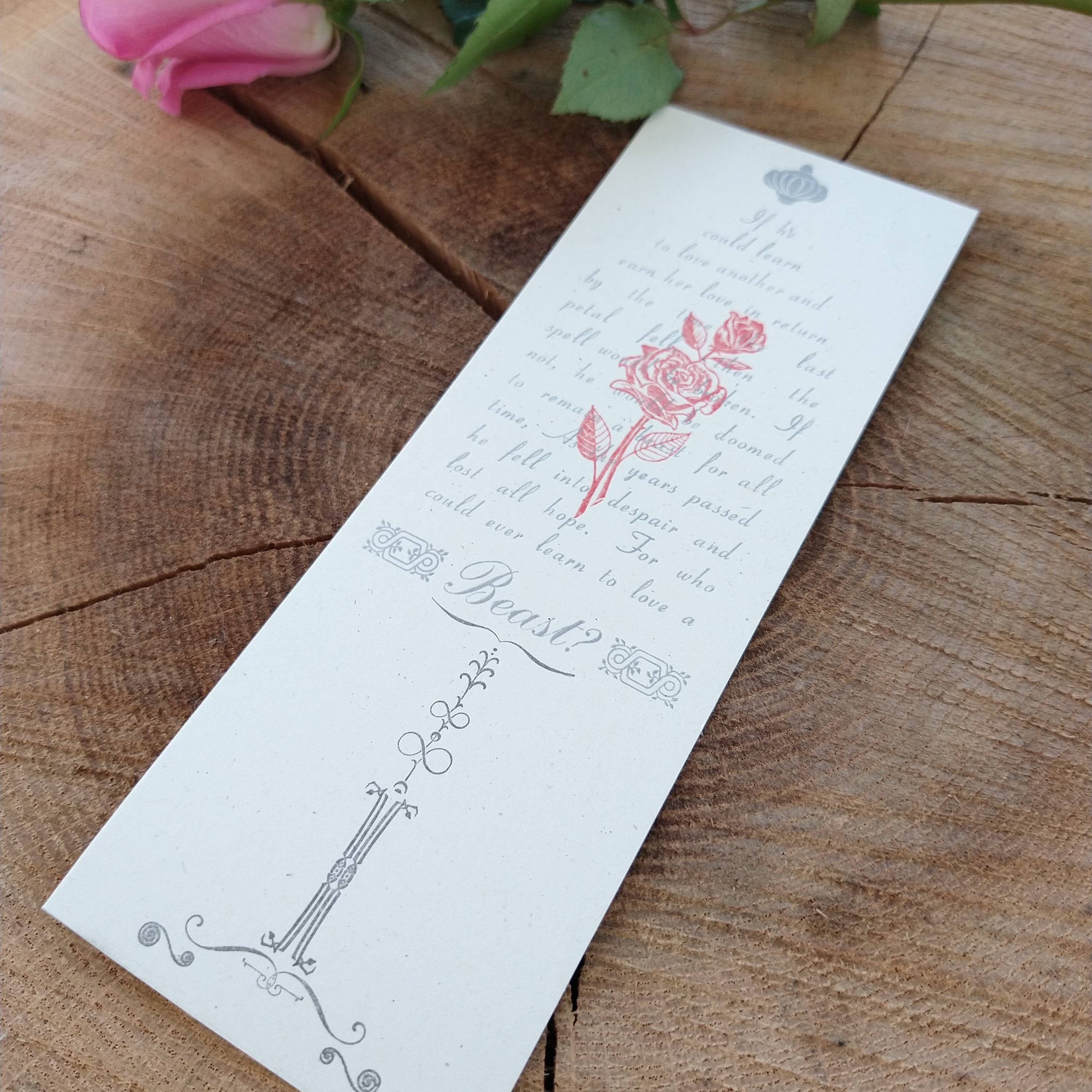 Tussie Mussie Press - Venta al por mayor Marcapáginas - Marcapáginas Letterpress Rosa Encantada de La Bella y la Bestia3