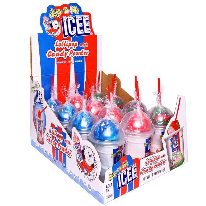 Sugar Bear Candy – wholesale Klubba – Icee Dip-n-Lik Lollipop med godispulver 12 ct.