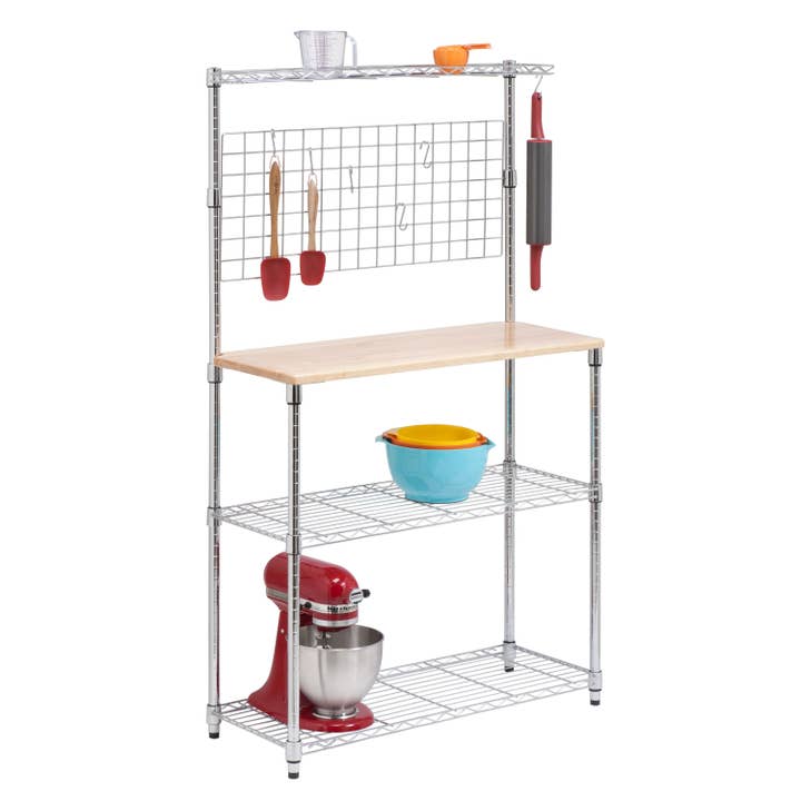 Honey-Can-Do - Wholesale Kitchen Storage/Organizer - Bakers Rack with Shelves and Hanging Storage, Chrome