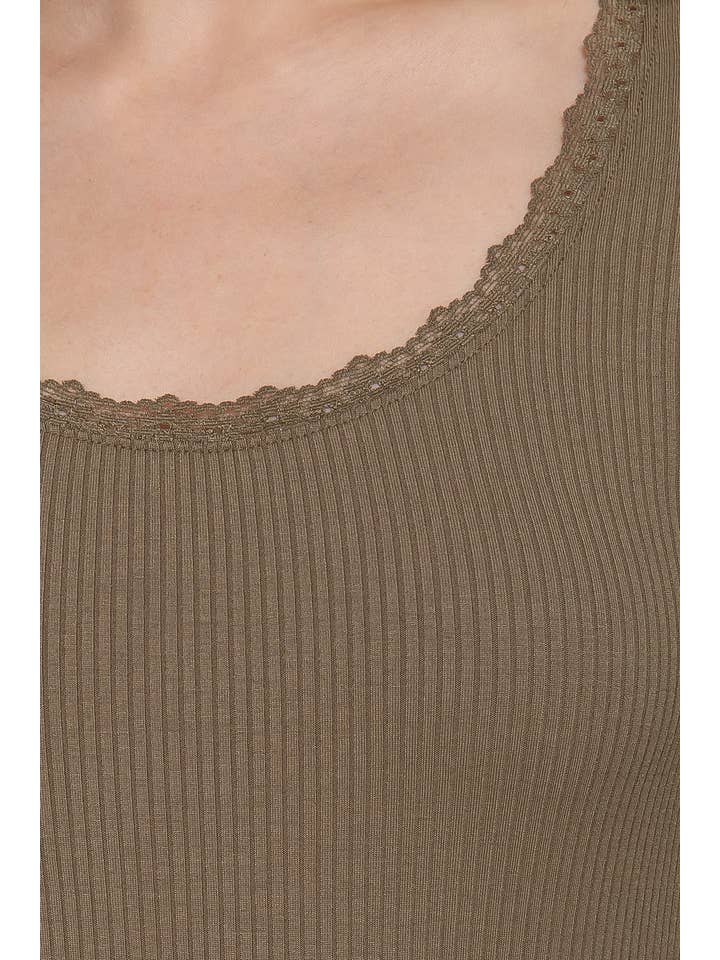 Active Basic | Active USA - Wholesale Knit Top - Women's - Long Sleeve Scoop Neck with Lace Trim Rib Knit Top