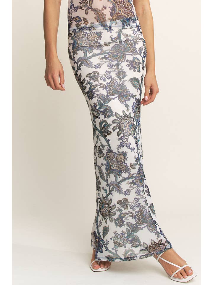 YNEZ - Wholesale Skirt - Women's - Boho Paisley Fit n Flare Cocktail Chic Maxi Slip Skirt23