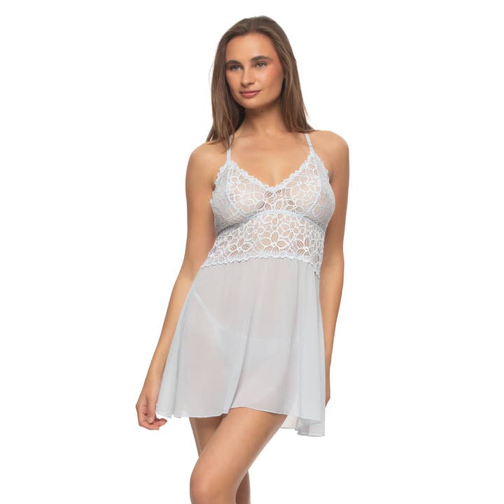 Renee Lace & Mesh Babydoll - Something Blue for wholesale on Faire1