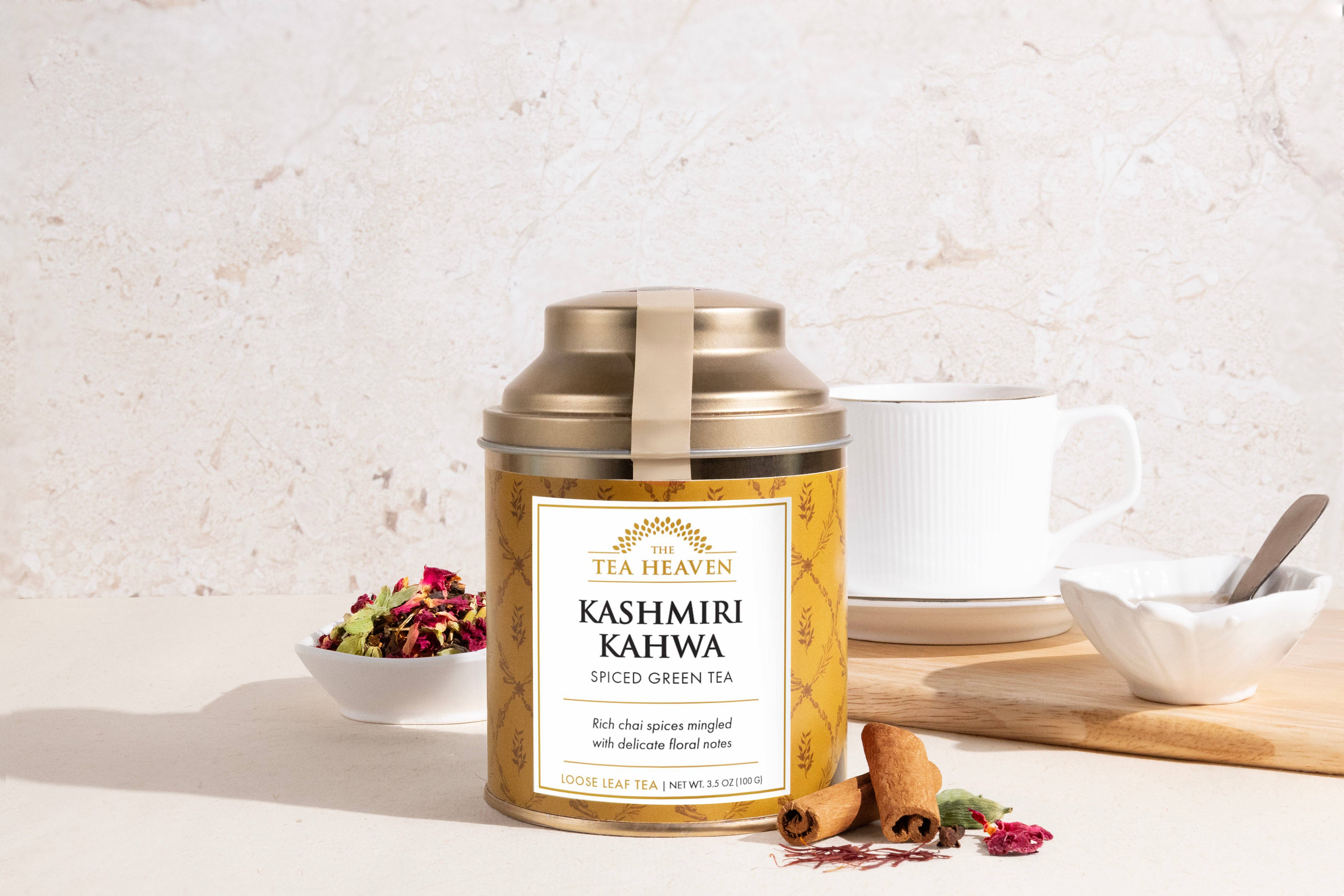 The Tea Heaven - Wholesale Loose Tea - Kashmiri Kahwa Spiced Green Loose Leaf Canister (Case of 6)4