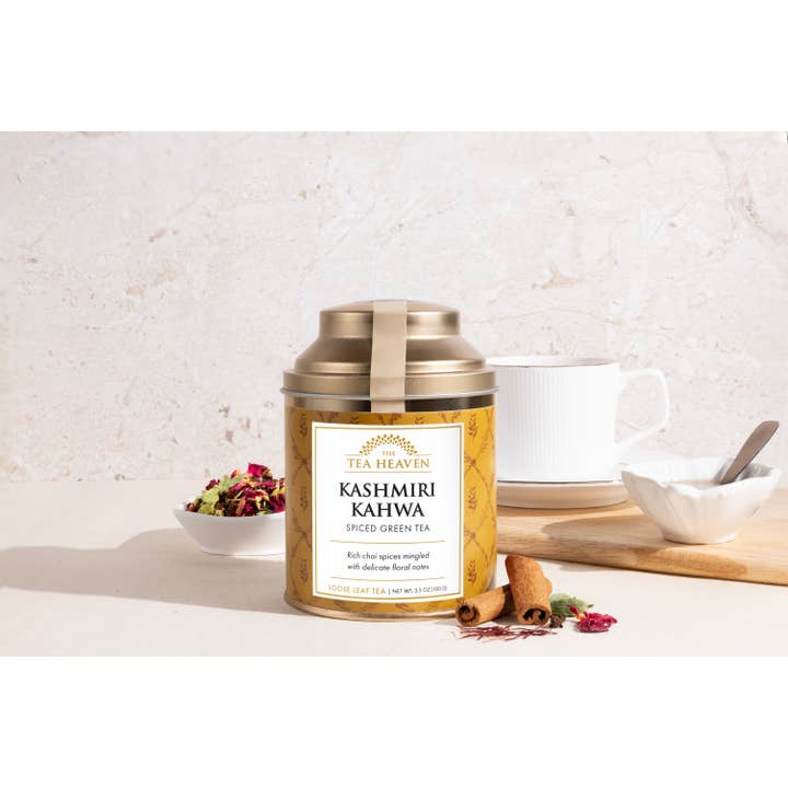 The Tea Heaven - Wholesale Loose Tea - Kashmiri Kahwa Spiced Green Loose Leaf Canister (Case of 6)4