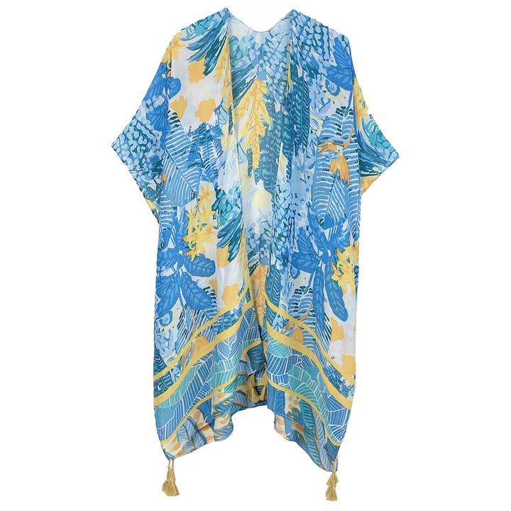 Fashion City - Wholesale Kimono - Women's - Tropical Floral Print Tassel Kimono Cover-up
