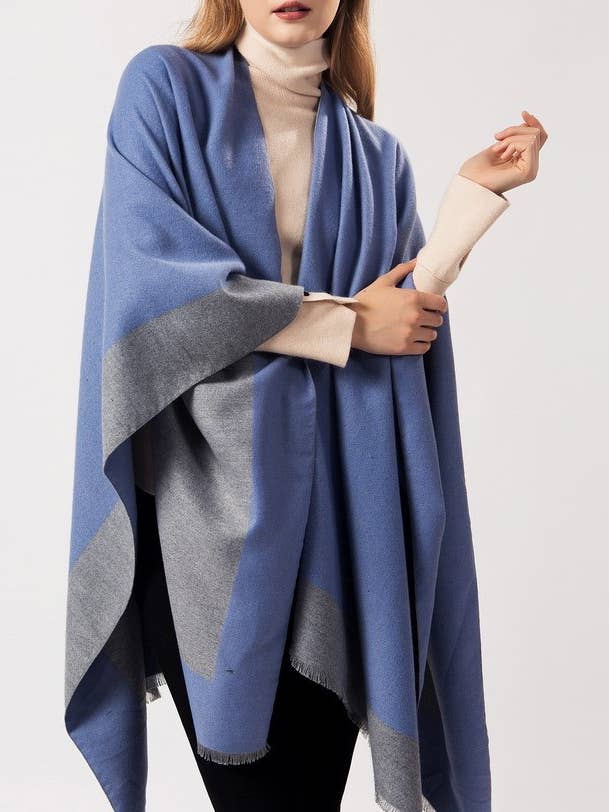 solid contrast faux wool ruana basic wrap classic shawl for wholesale by HIDDENBRAND