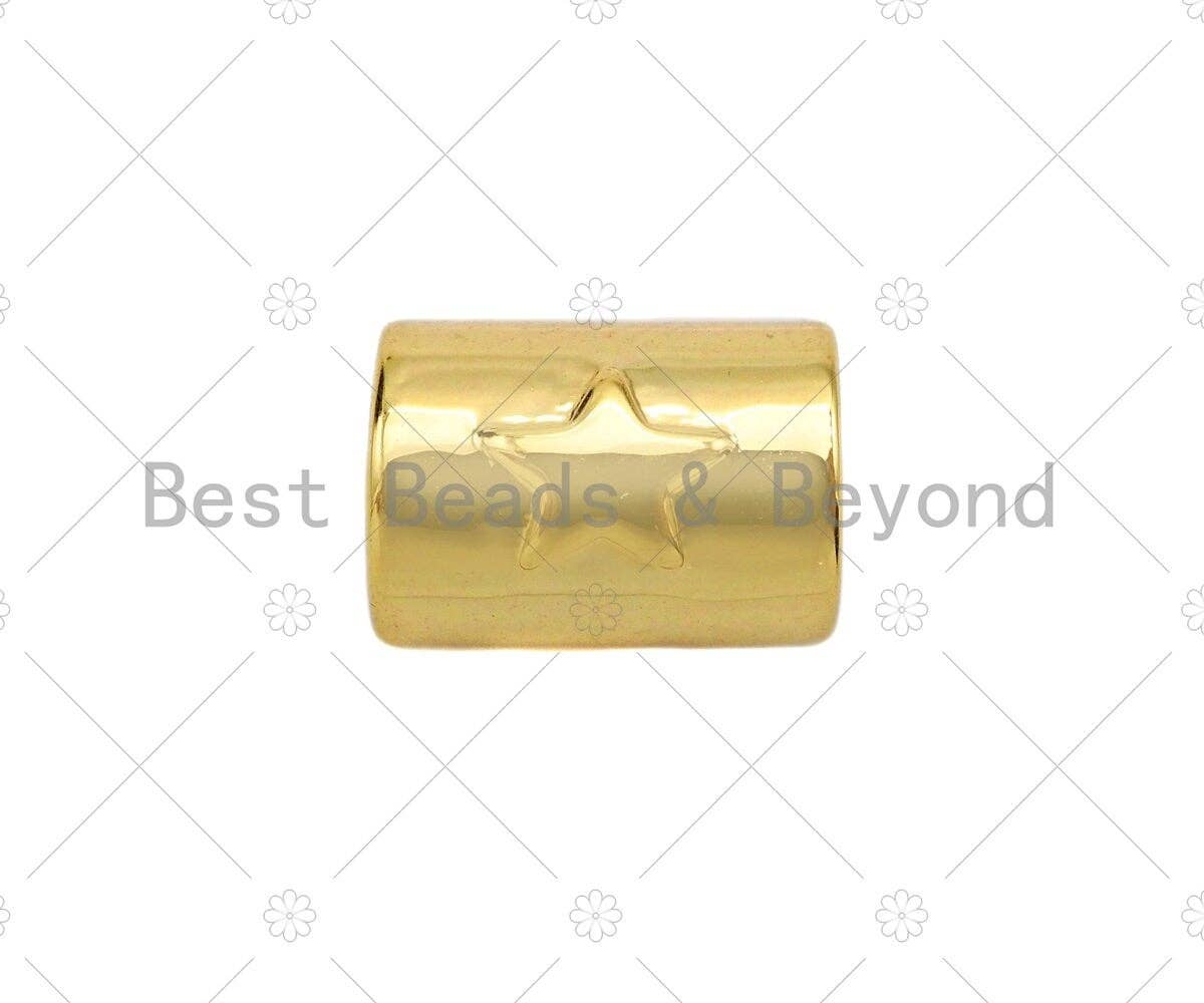 BestBeads&Beyond - Wholesale Kralen - 18K gouden hooggepolijste ster op buis spacer kralen, grote gat buis spacer kralen, Heren sieraden bevindingen, Armband kralen, 9x7mm, Sku #Y3871