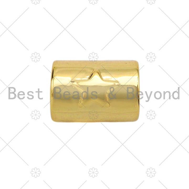 BestBeads&Beyond - Wholesale Beads - 18K Gold High Polished Star On Tube Spacer Beads, Large Hole Tube Spacer Beads, Men's Jewelry Findings, Bracelet Beads, 9x7mm, Sku#Y3871