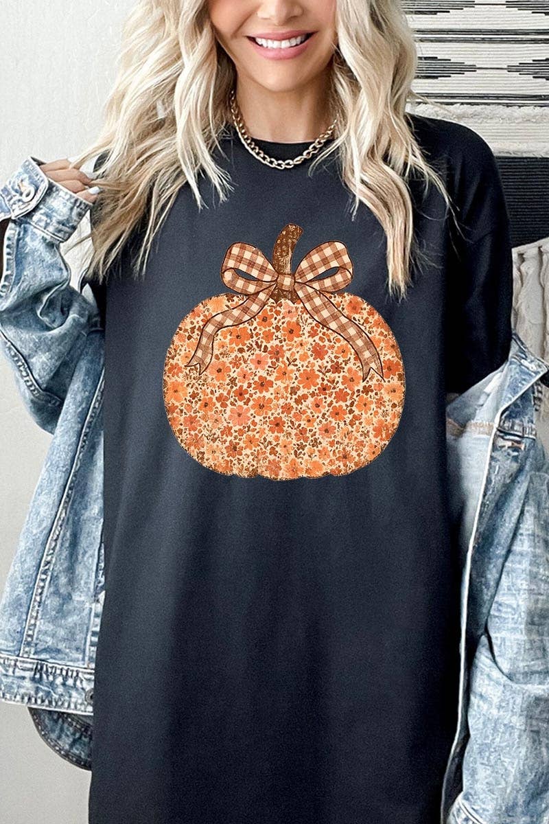 COLORBEAR – Engroshandel Grafisk t-shirt - Dame – Grafisk T-shirt i kraftig bomuld med blomster og græskar til efteråret13