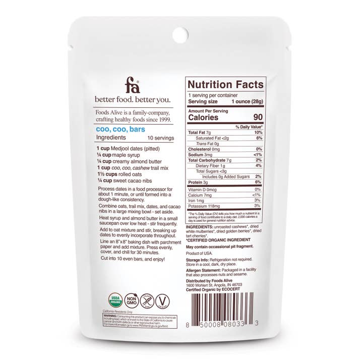 Foods Alive - Wholesale Trail mix - Coo, Coo, Cashew Trail Mix - Organic1