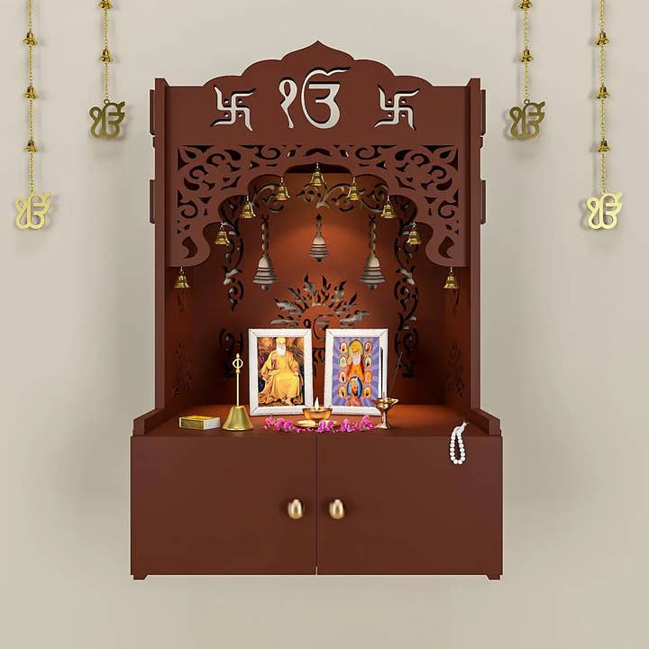 Wall Mounted Home Temple with Inbuilt Focus light & Shelf for wholesale by GoGlocal