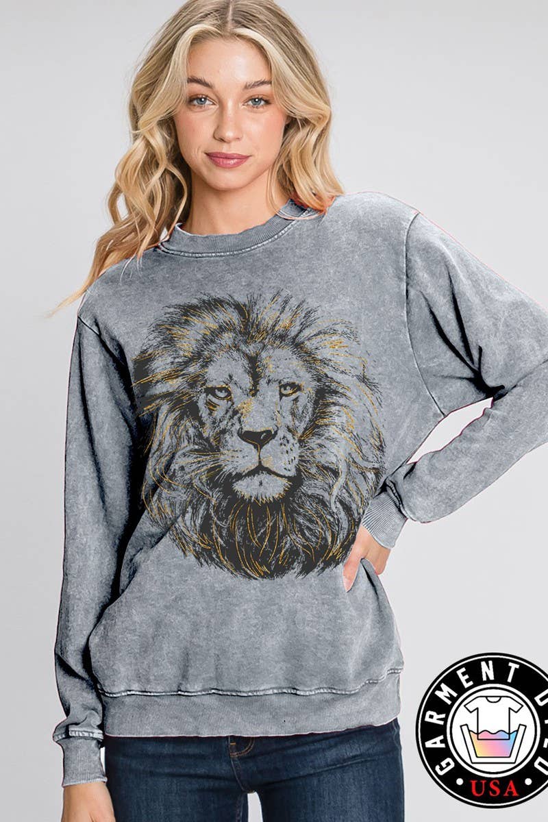HRTandLUV - Venta al por mayor Sudadera estampada - Mujer - SUDADERAS MINERALES CON GRÁFICO DE CARA DE LEÓN SALVAJE0