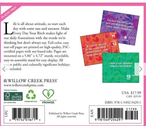 Willow Creek Press & Gifts - Wholesale Kalender - Maak van elke dag jouw bitch 2026 Dagelijkse Desktop Box Kalender1