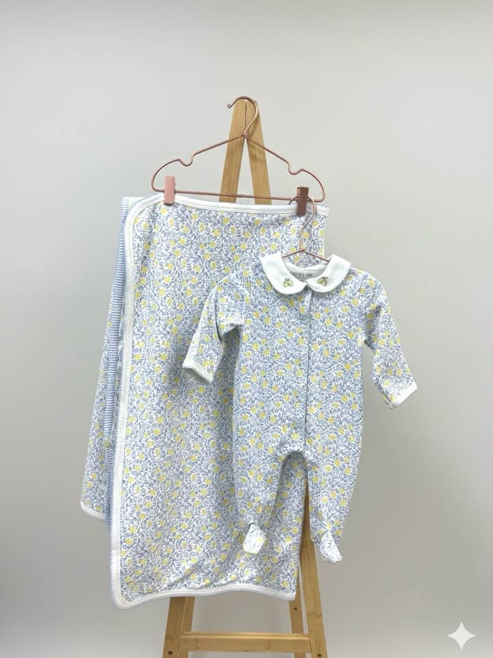 Lemons Pima Baby Blanket for wholesale by Little Blue Swallow