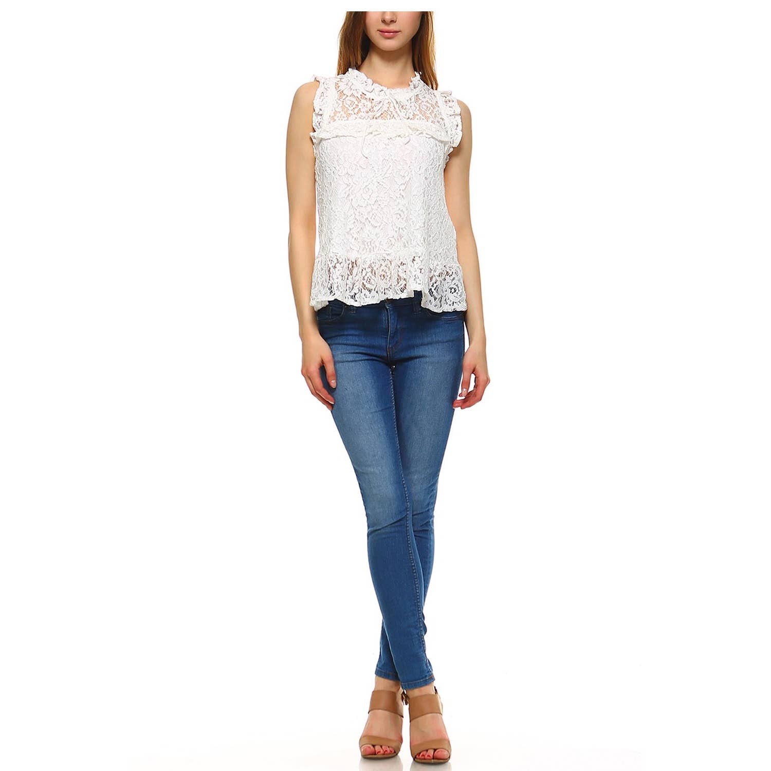 JHP Collection - Wholesale Blouse - Women's - WOMENS PLAIN SLEEVELESS ROUND NECK LACE BLOUSE14