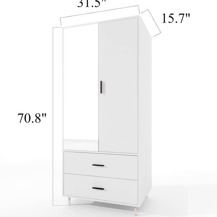 Livelylodge – Großhandel Schlafzimmermöbel – Armoire Kleiderschrank weiß mit 2 Türen, 2 Schubladen