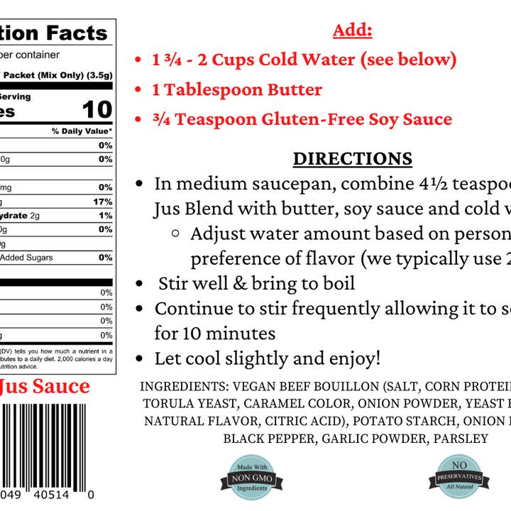 Mom's Place Gluten Free - Wholesale Dip - Gluten-Free Au Jus Sauce Mix (for French Dips, Roast Beef or Prime Rib)
