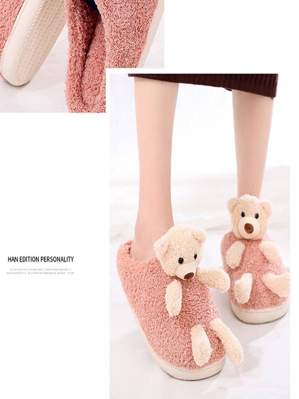 Pink Teddy Ballet Slippers In Wide E Fit