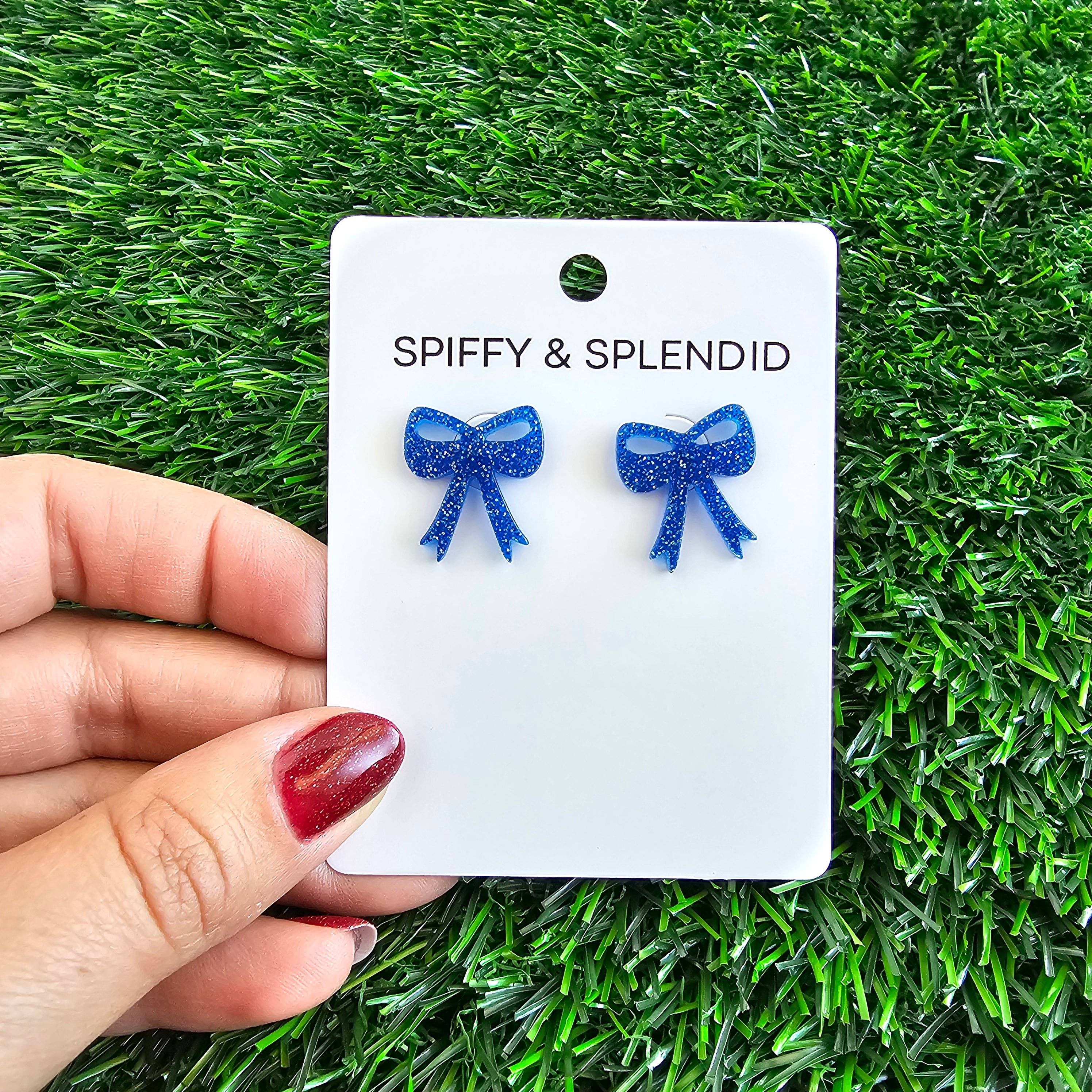 Spiffy & Splendid - Wholesale Knopjes/oorstekers - Strikjes Oorbellen - Blauwe Glitter // Sieraden, Oorbellen, Speldag7