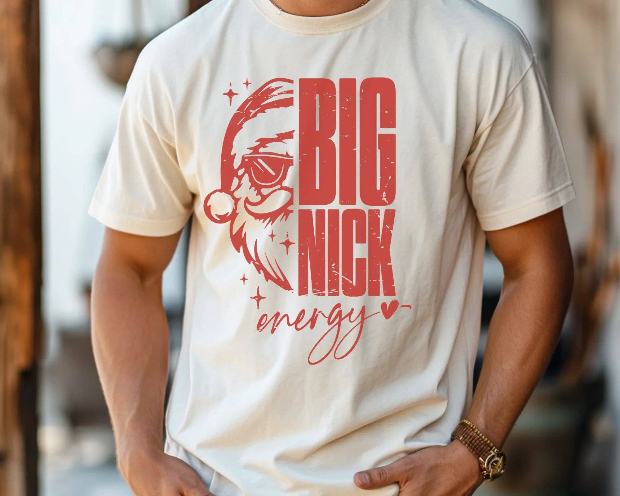 Swain Co. Embroidery & Press - Wholesale Screen Printed T-Shirt - Men's - Big Nick Energy T-Shirt – Funny Christmas Shirt, Santa Humor Tee, Holiday Party Shirt, Sassy Xmas Graphic Tee