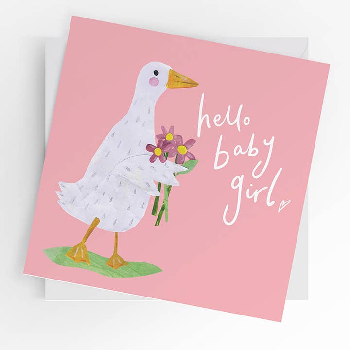kaart voor een babymeisje, nieuwe baby, babymeisje, gans voor wholesale door Under the Willow Tree