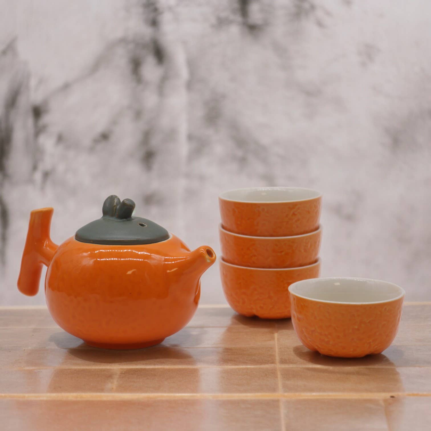 AW Artisan - Wholesale Tea Set - Teapot Set - Orange - Teapot & Four Cups2