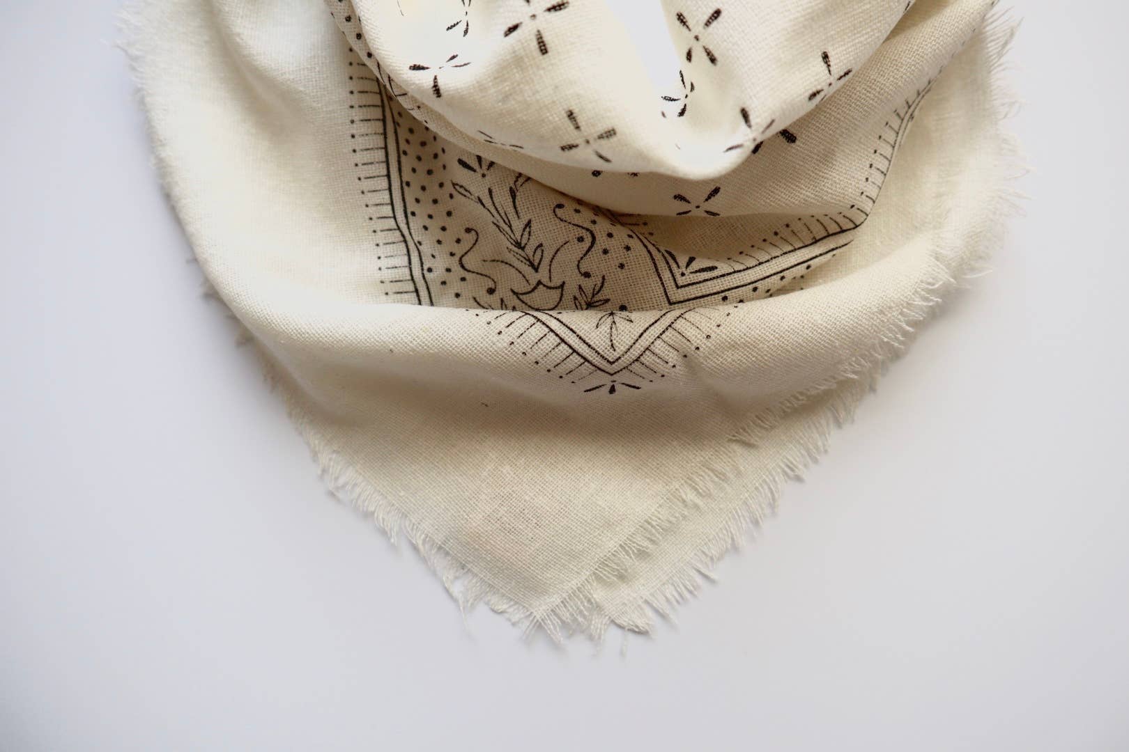 Eco Raw Studio - Wholesale Bandana - Women's - Cream Classic Print Naturally Dyed Bandana (black ink)2