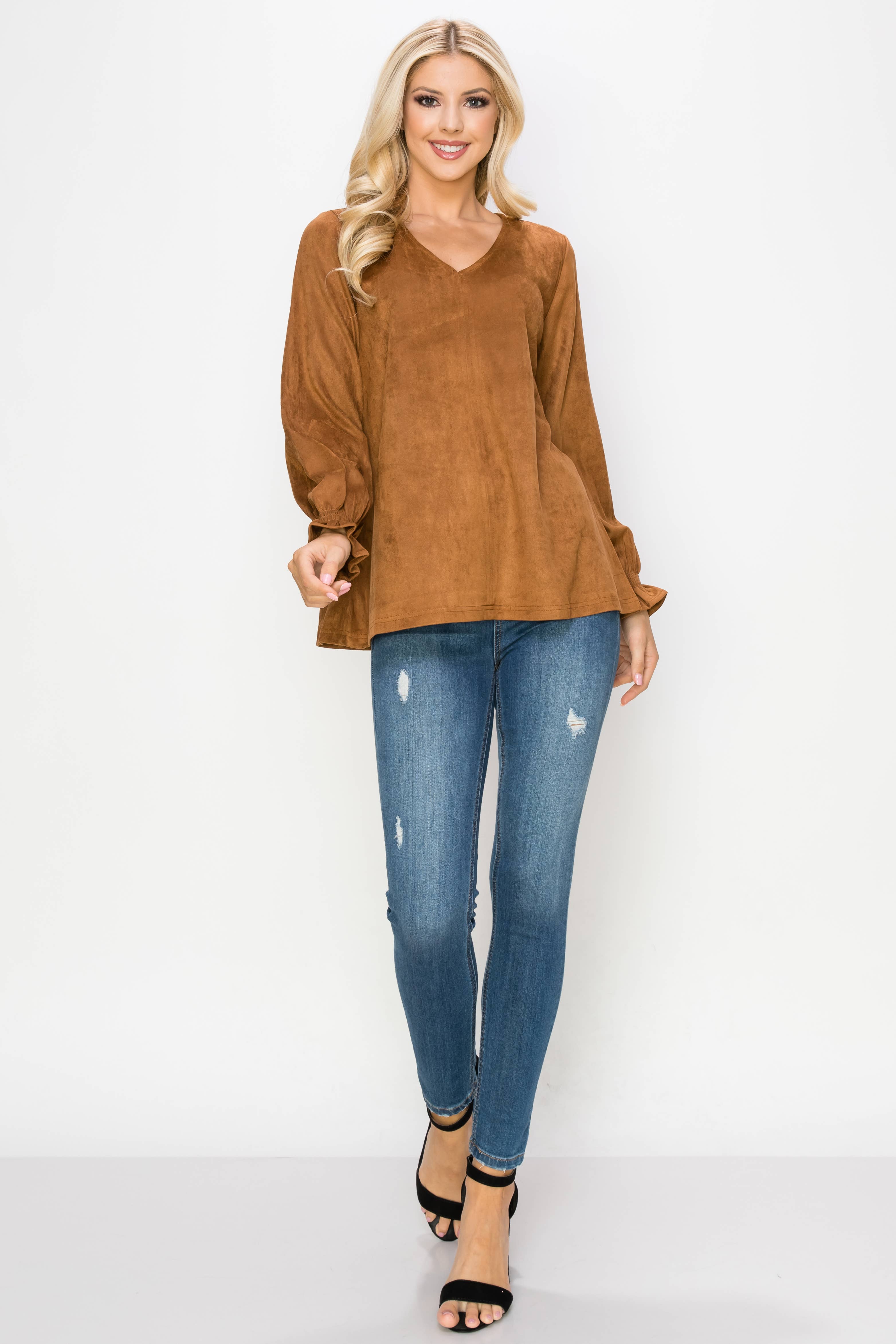 Joh Apparel - Wholesale Blouse - Women's - Abigail Stretch Suede Top0