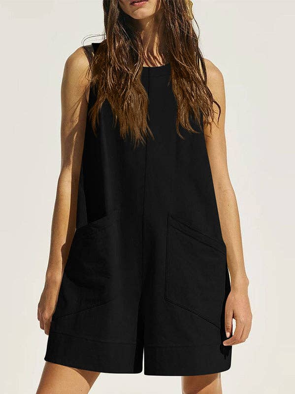 Basis Fancy - Wholesale Romper - Women's - Loose Sleeveless Pockets Solid Color Round-Neck Rompers27