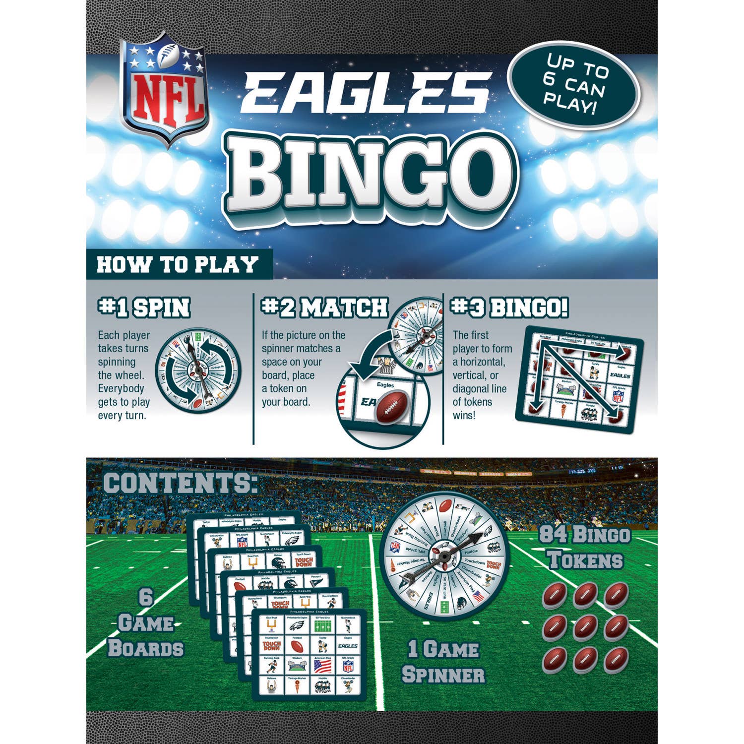 Masterpieces Puzzles - Vente Jeux de société - Jeu de Bingo NFL des Eagles de Philadelphie2