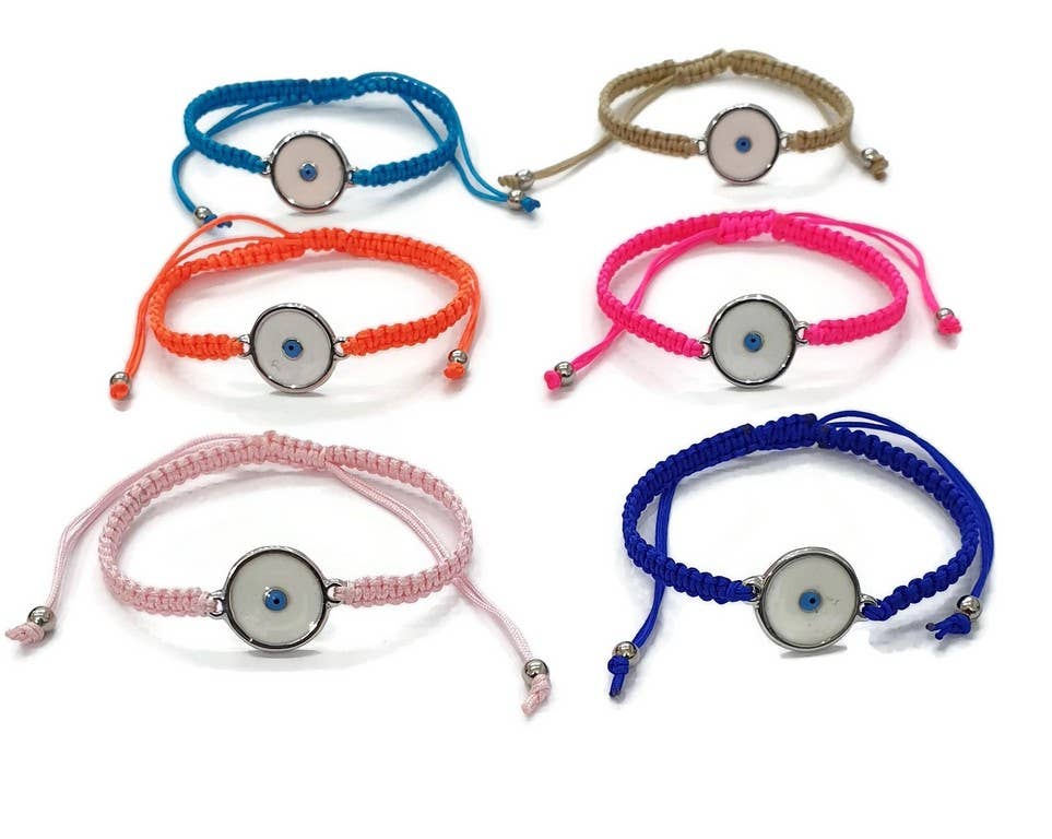 Loli - Wholesale Charm/Dangle Bracelet - Bracelet Macrame Round Evileye Evil Eye Enamel Silver & Gold1