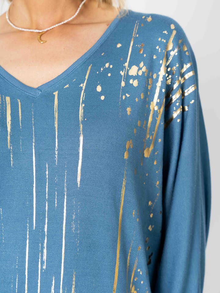 Look Mode Usa - Wholesale Knit Sweater - Women's - Gold Splatter Print Sweater4