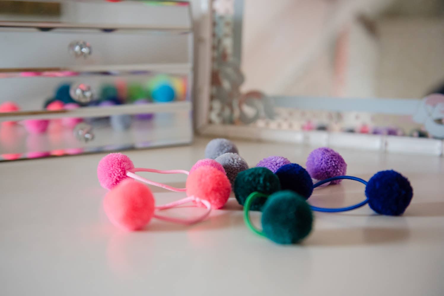 PomPom Galore – wholesale Hair tie – Blush Pink Double Pom Pom Hair Bobble1