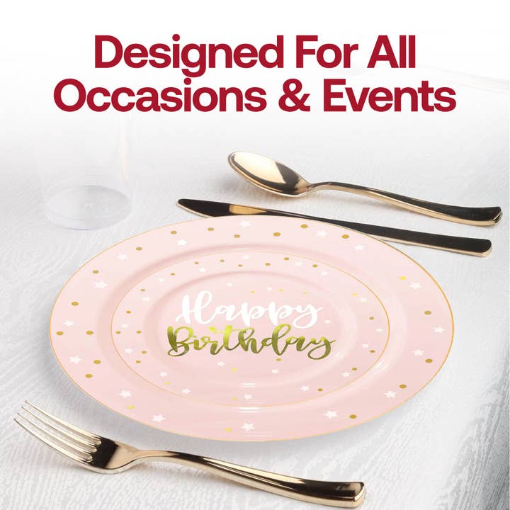 Smarty had a Party - Wholesale Disposable plate - 10.25" Pink w/ White Birthday Plastic Dinner Plates - 10 pcs5