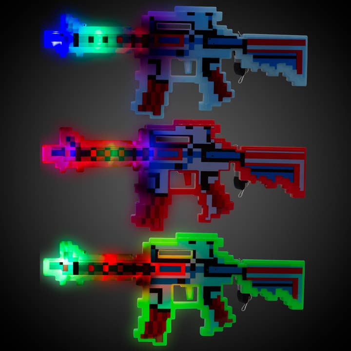 3-Pack LED Pixel Machine Guns with Sound and Light for wholesale by Windy City Novelties