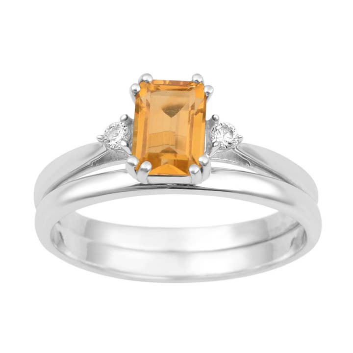 Radiant Cut 1.20 Ctw Citrien Dual Band stapelring van sterling zilver voor dames voor wholesale door Star Joya
