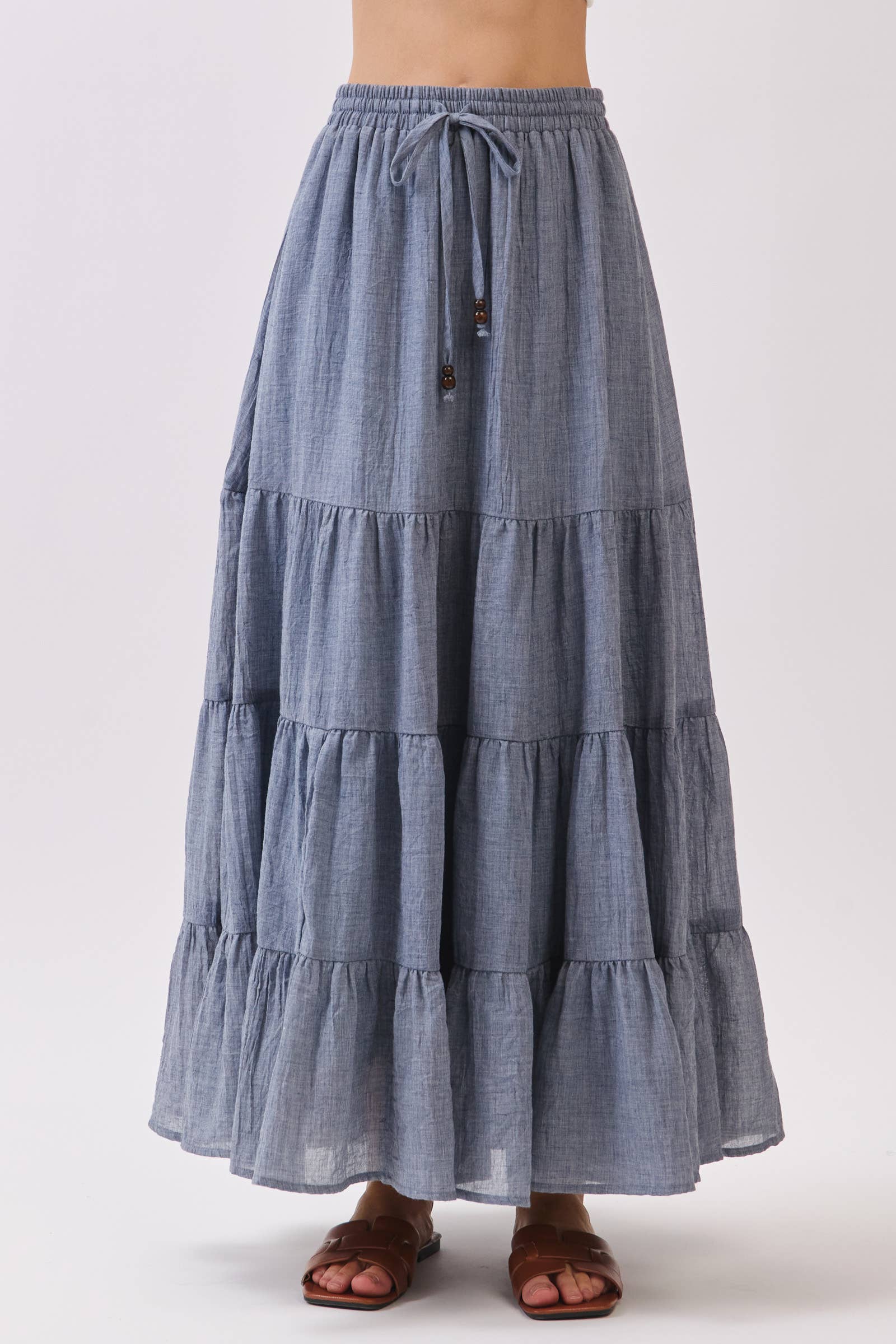 Final Touch - Wholesale Skirt - Women's - Tiered Coconut Tie Detail Maxi Skirt - VS300927