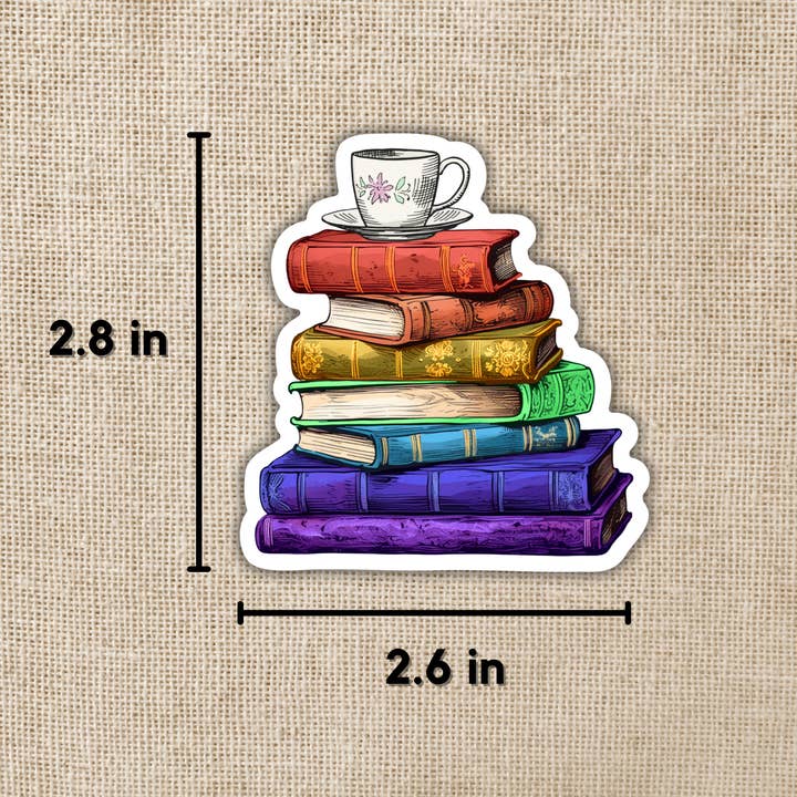 Kingdom of Threads - Wholesale Sticker - Vintage Rainbow Book Stack Sticker1