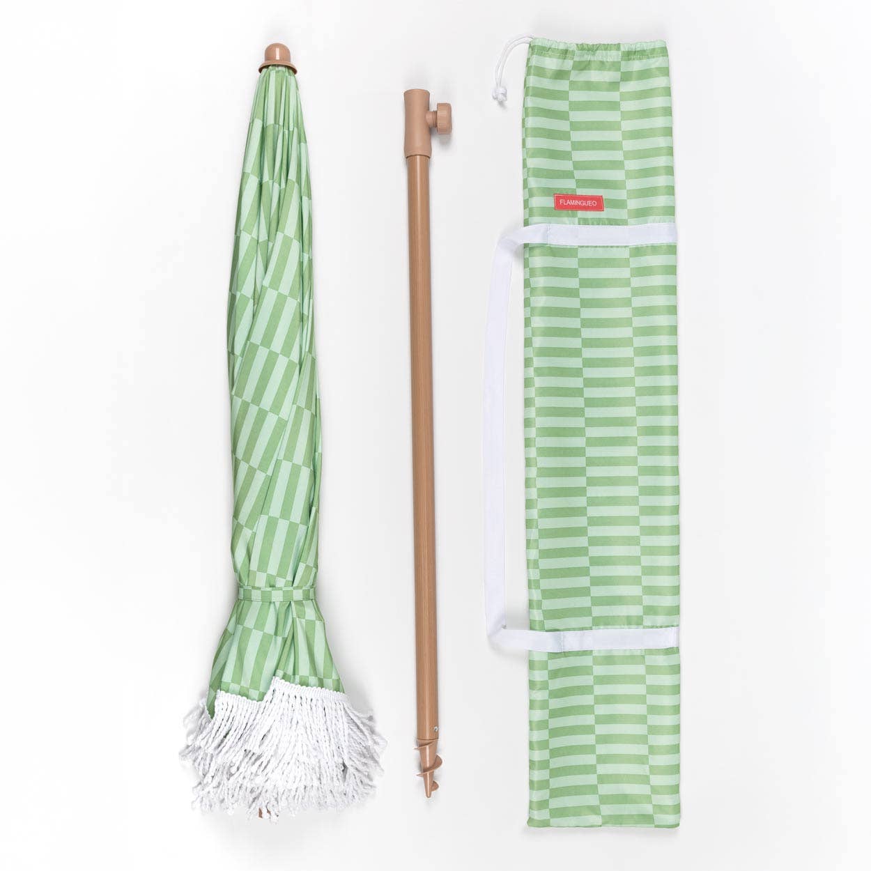 Flamingueo – wholesale Beach Umbrellas – Green-striped umbrella3