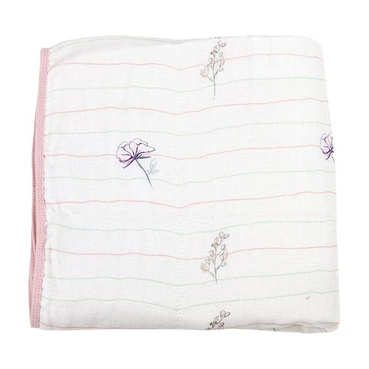 Bamboo Muslin Quilted Blanket (Pink and Flowers) for wholesale by GooseWaddle + Pello