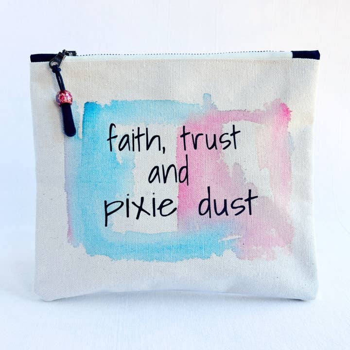 Canvas painted zip bag SMALL - faith, trust and pixie dust for wholesale by Pretty Clever Words