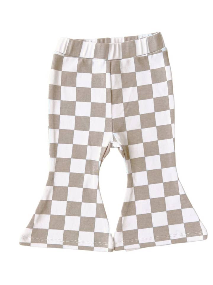Checkered Flare Pants | Latte for wholesale by Lucky Panda Kids