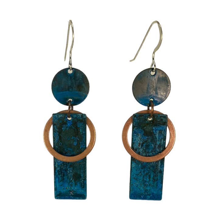 FUCK Earring 7 with Copper Washer Wrap and Blue Disc for wholesale by David Stepan