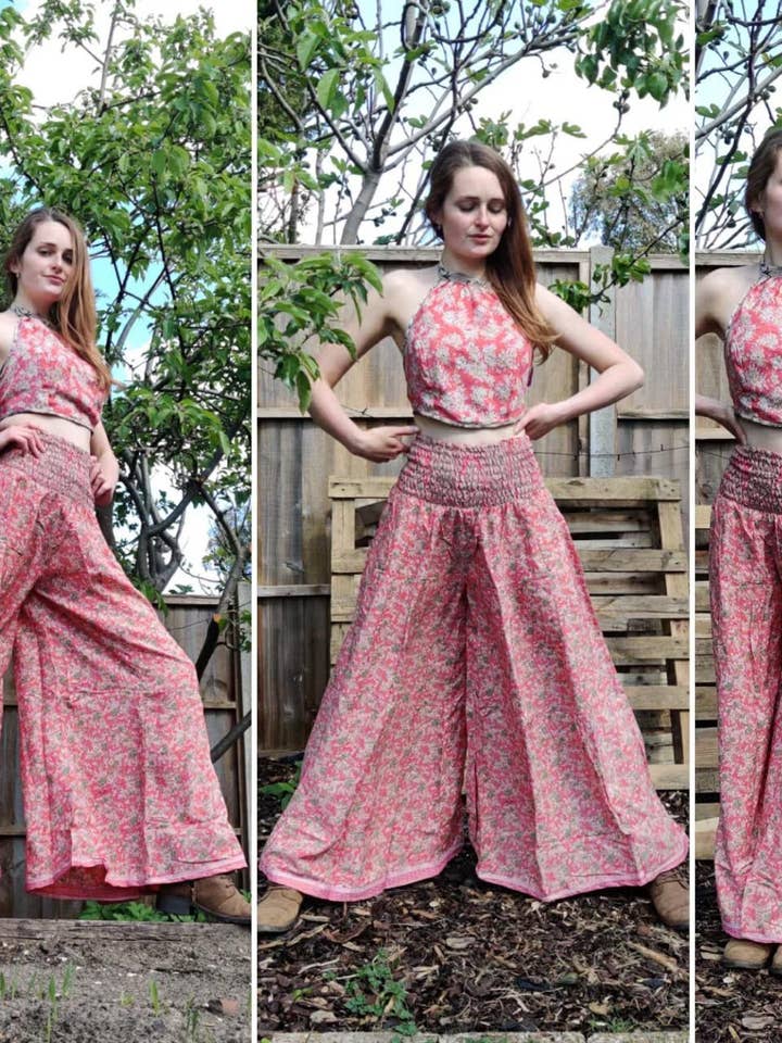 Assorted Vintage Recycled Silk Sari Boho Pyjamas - DailyWear for wholesale by Meghcraft