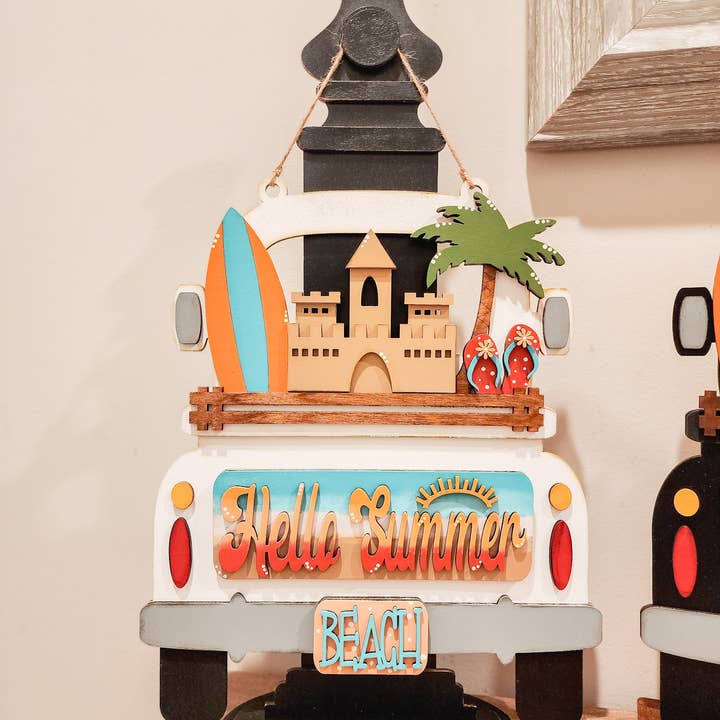 Hollow Grove Designs - Wholesale Door Hanger - Hello Summer Truck Insert| Interchangeable Beach Door Hanger2